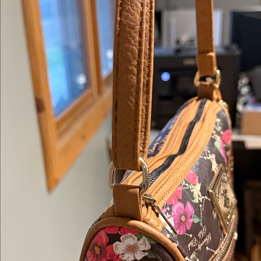 Beverly Hills Polo Club Brown, Pink Floral Shoulder Bag , Strawberry Key charm - Picture 8 of 11